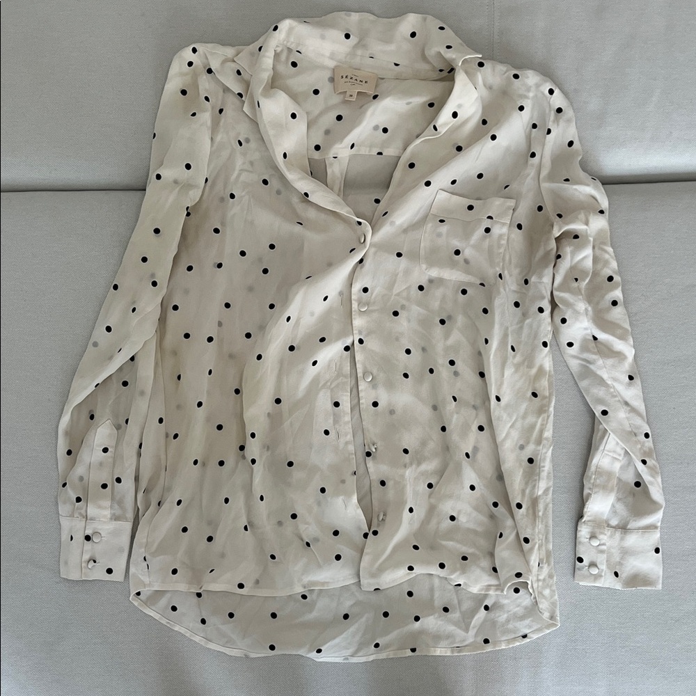 Sezane Cream and Black Polka Dot Blouse